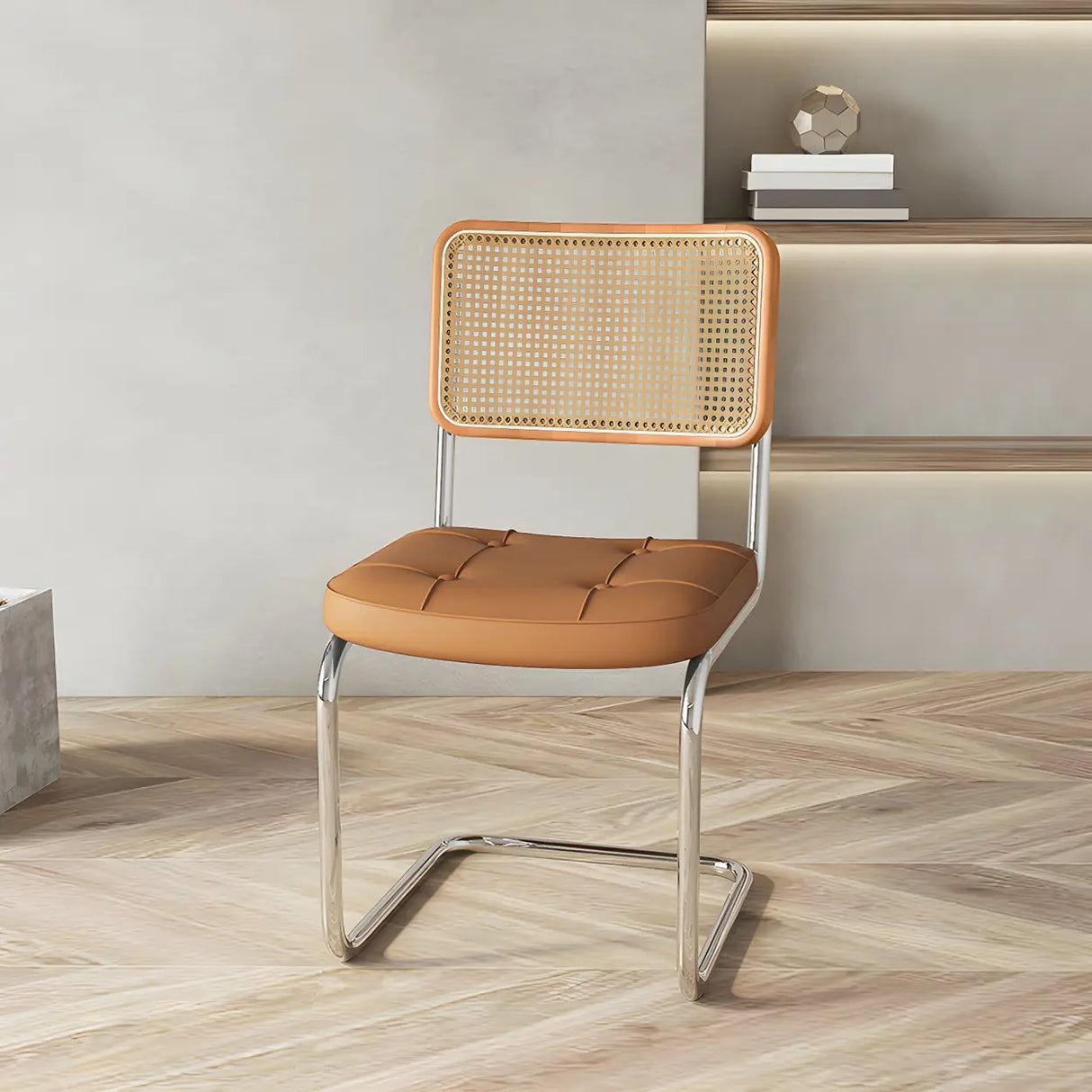 Transitional Faux Leather Dining Chair with Cane Back Image - 14