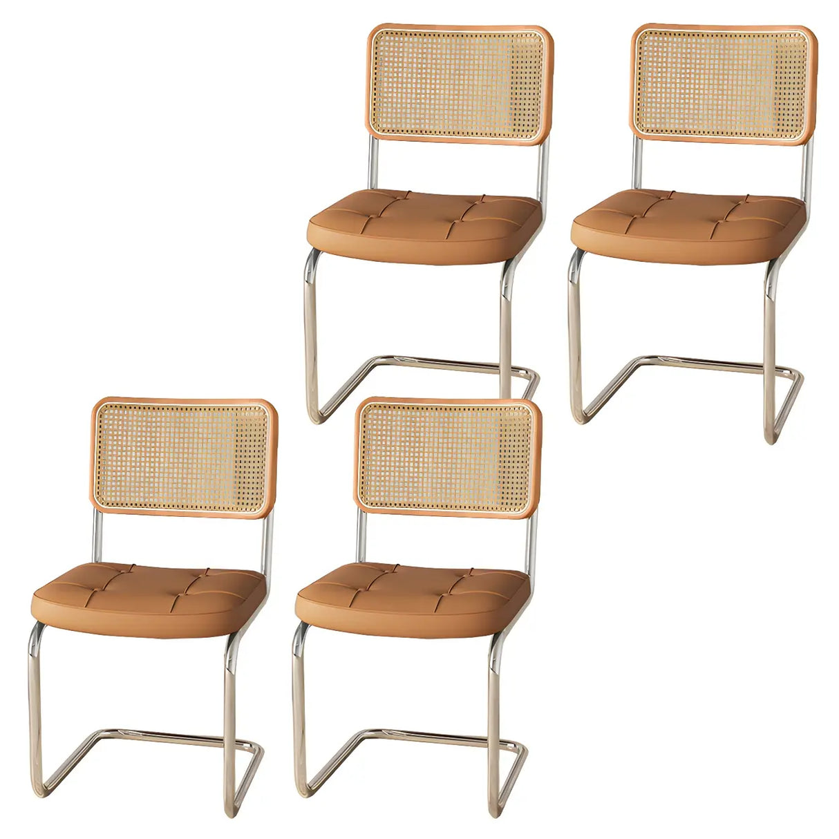 Transitional Faux Leather Dining Chair with Cane Back Image - 15