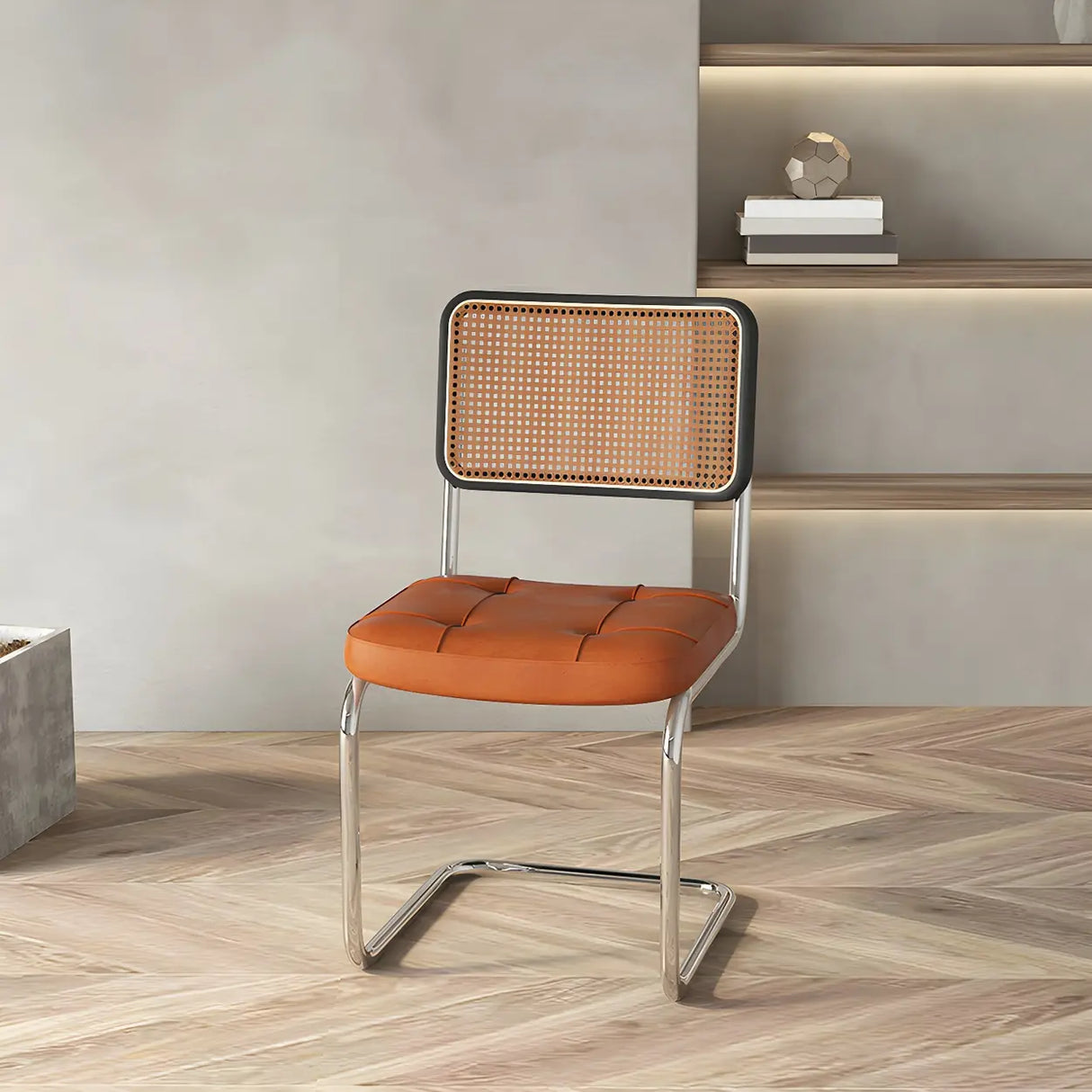 Transitional Faux Leather Dining Chair with Cane Back Image - 2