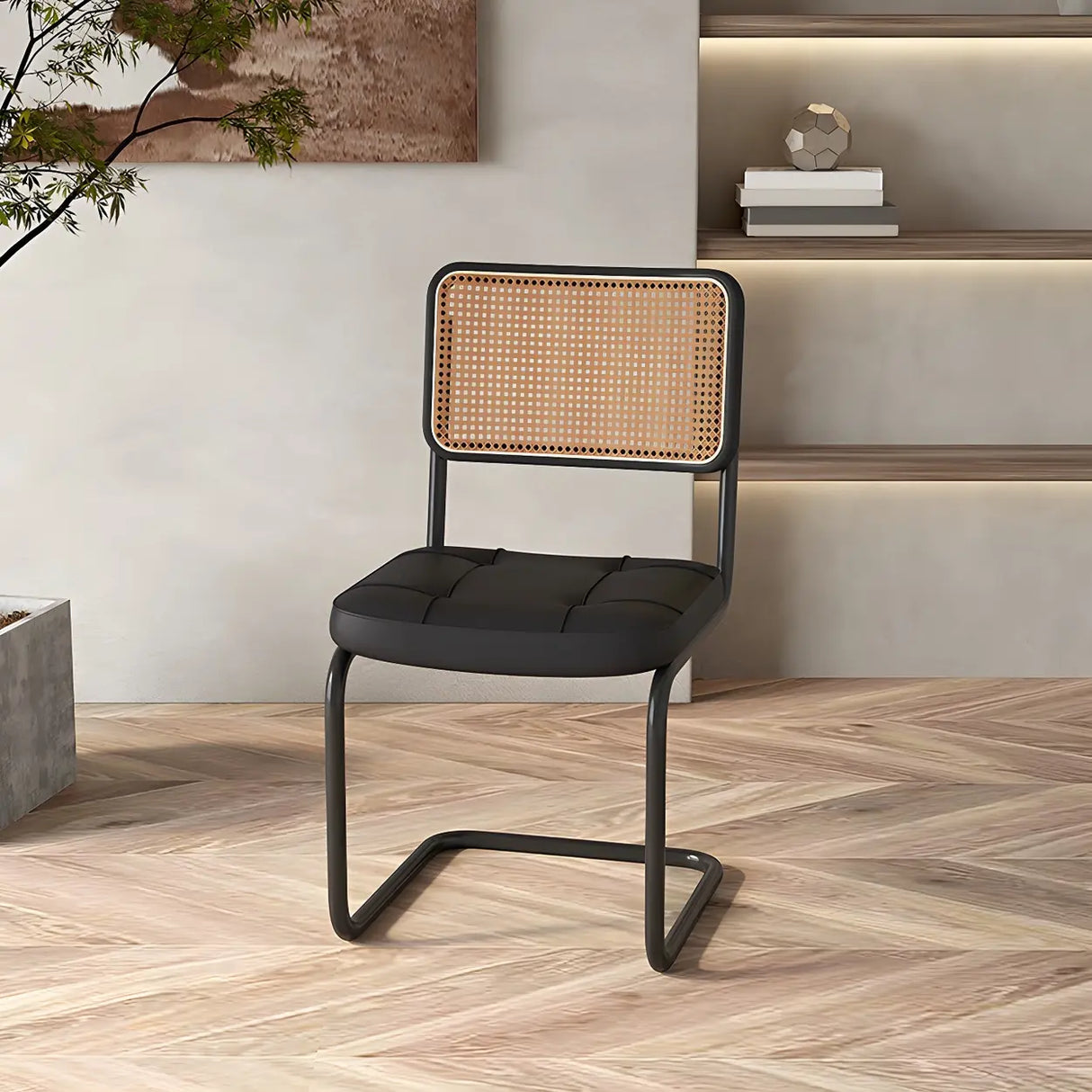 Transitional Faux Leather Dining Chair with Cane Back Image - 20