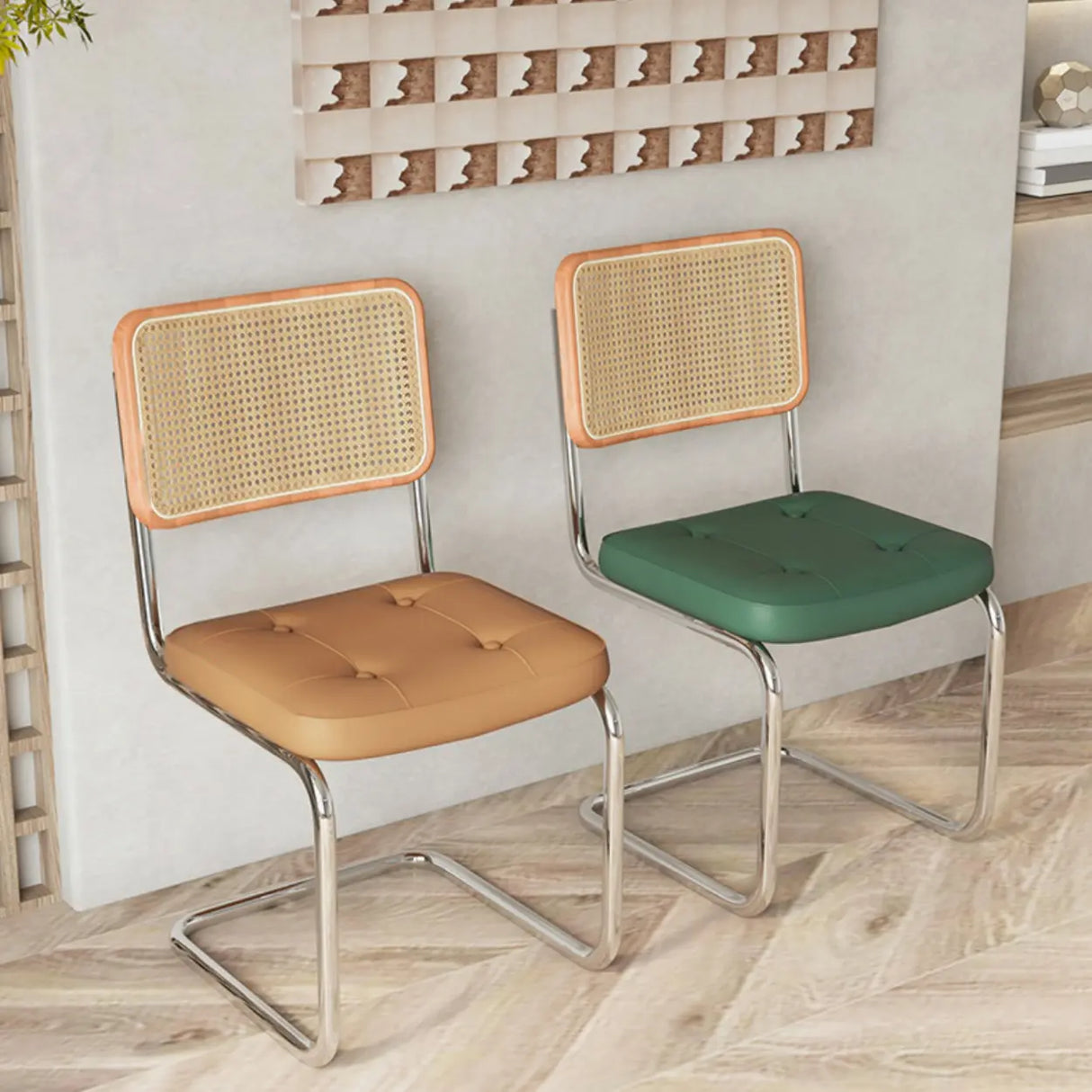 Transitional Faux Leather Dining Chair with Cane Back Image - 21