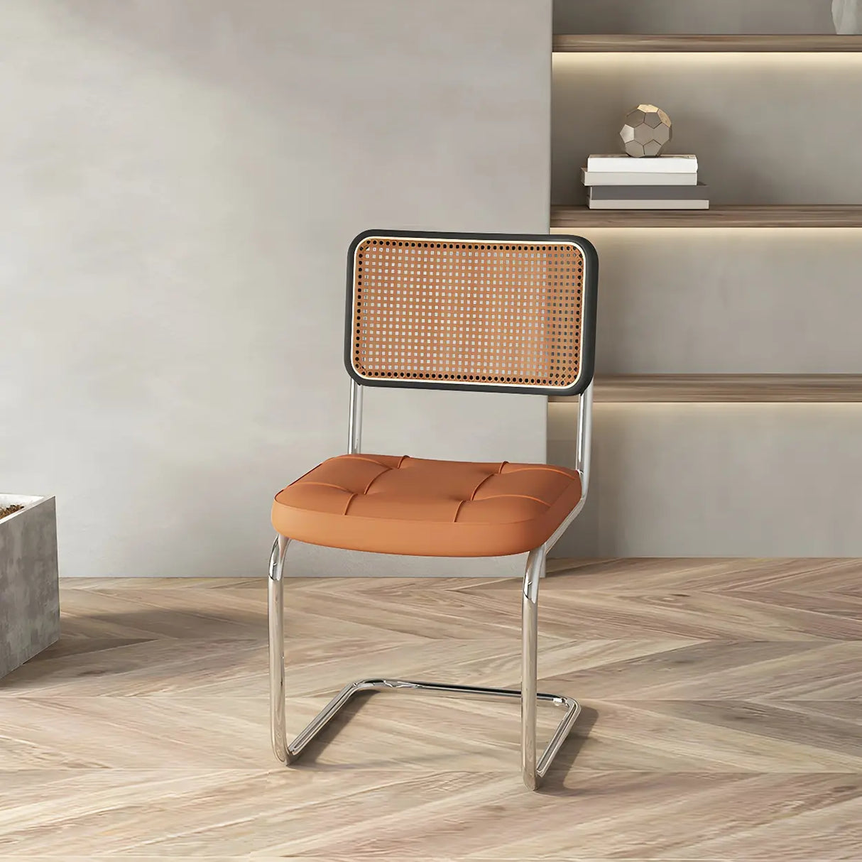 Transitional Faux Leather Dining Chair with Cane Back Image - 22