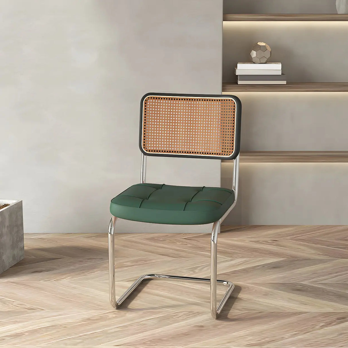 Transitional Faux Leather Dining Chair with Cane Back Image - 27