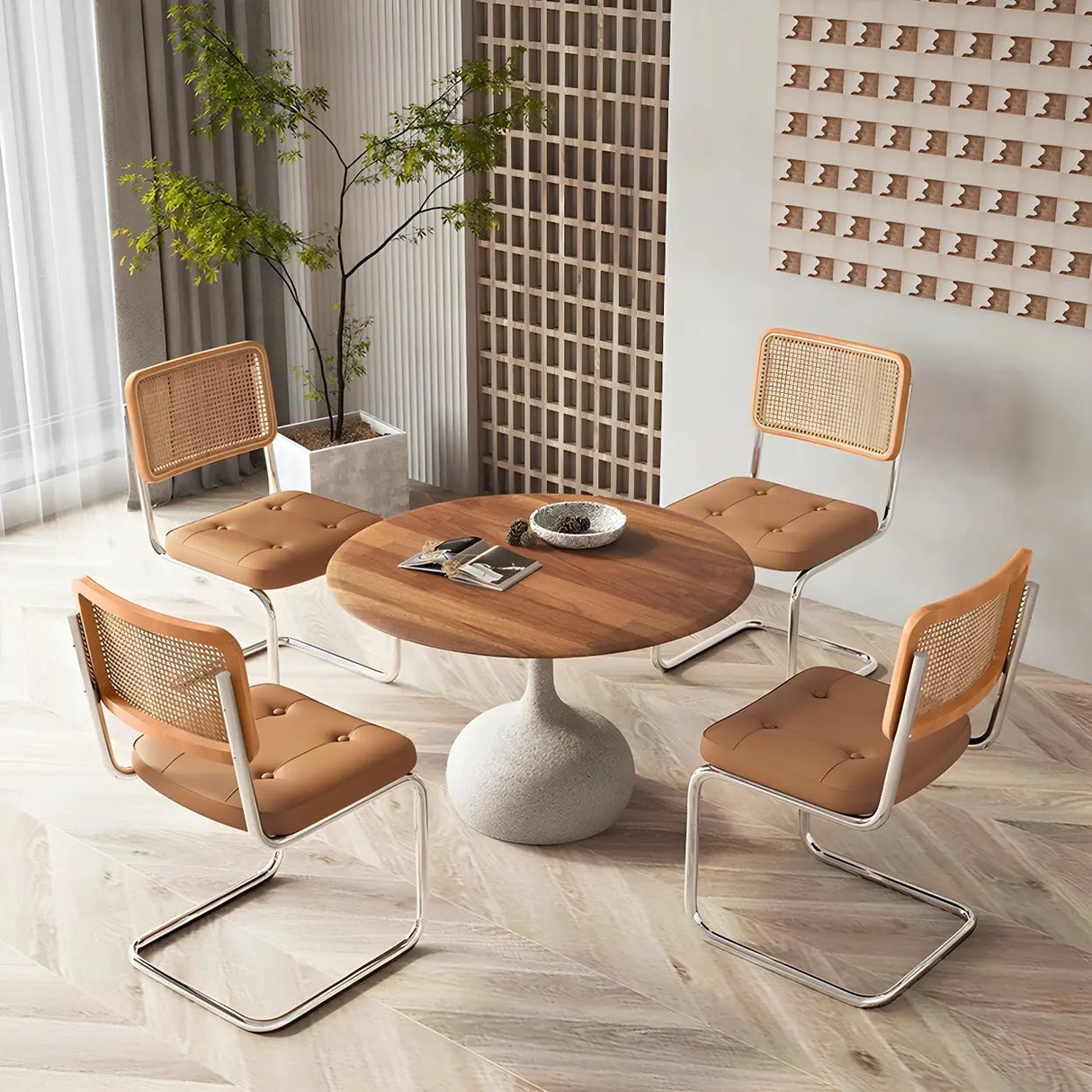 Transitional Faux Leather Dining Chair with Cane Back Image - 3