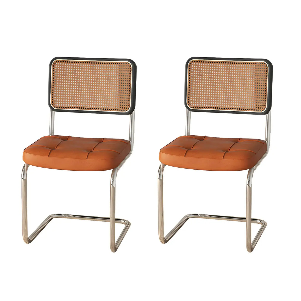 Transitional Faux Leather Dining Chair with Cane Back Image - 3