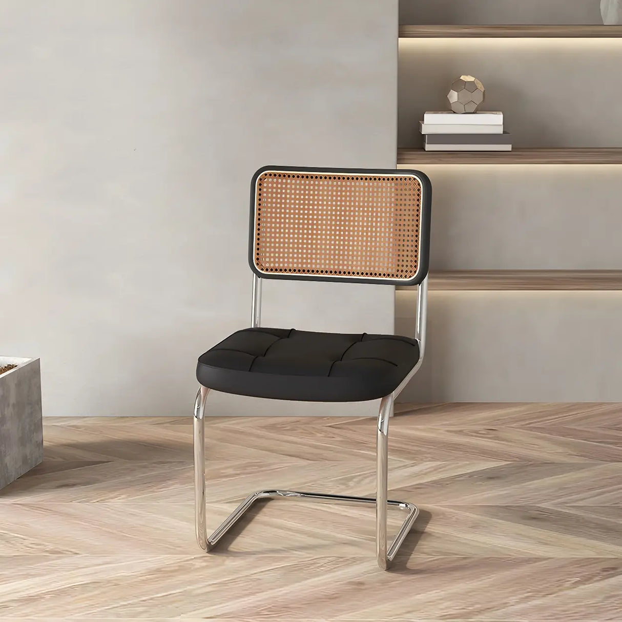 Transitional Faux Leather Dining Chair with Cane Back Image - 37