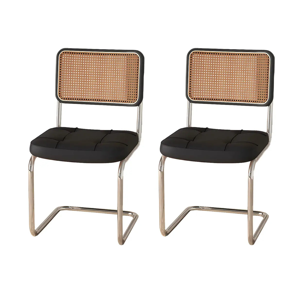 Transitional Faux Leather Dining Chair with Cane Back Image - 38