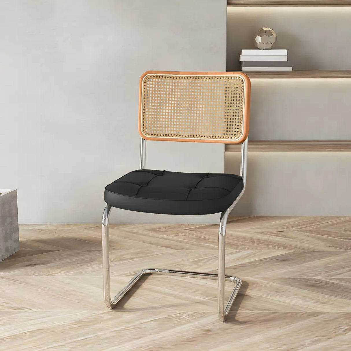 Transitional Faux Leather Dining Chair with Cane Back Image - 42