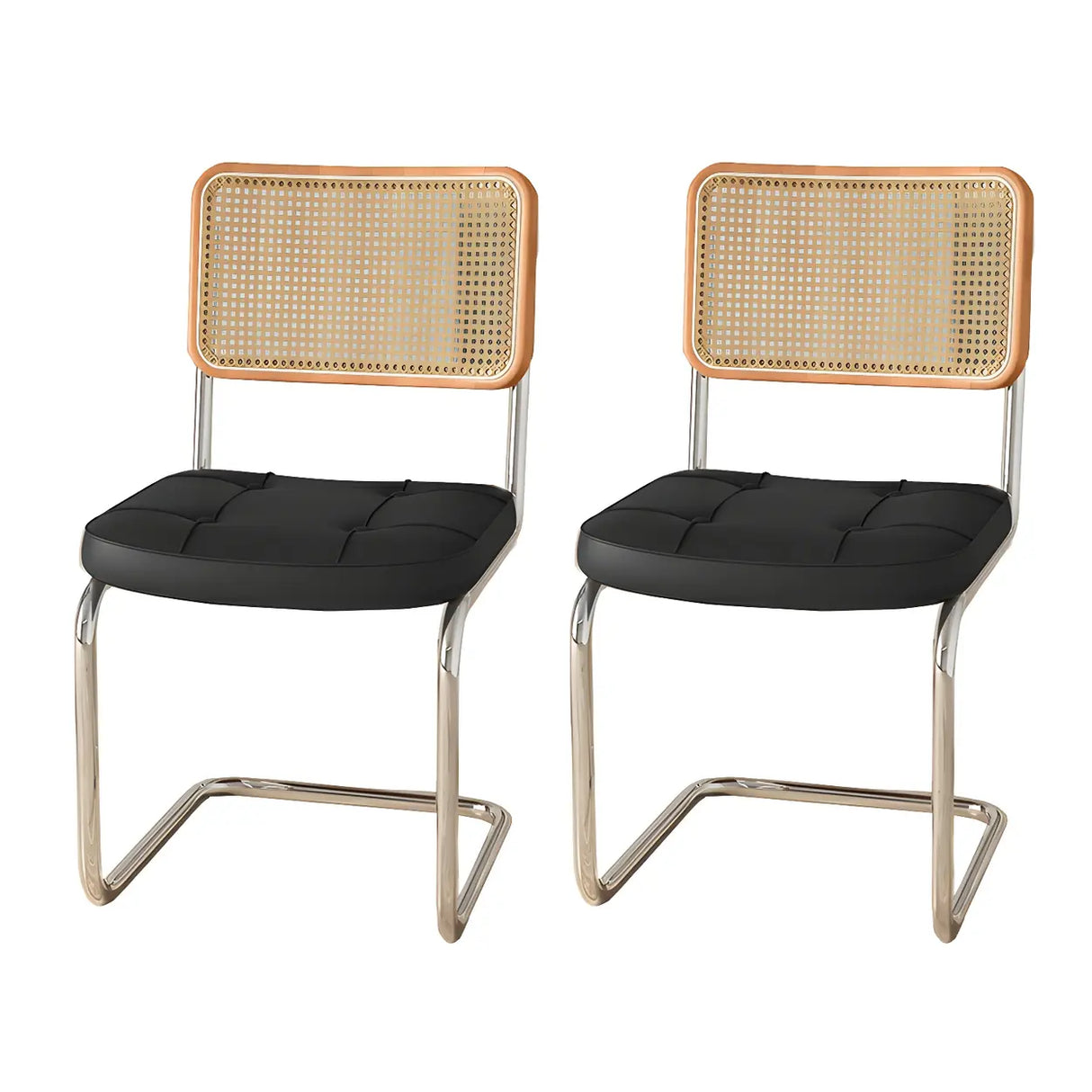 Transitional Faux Leather Dining Chair with Cane Back Image - 43