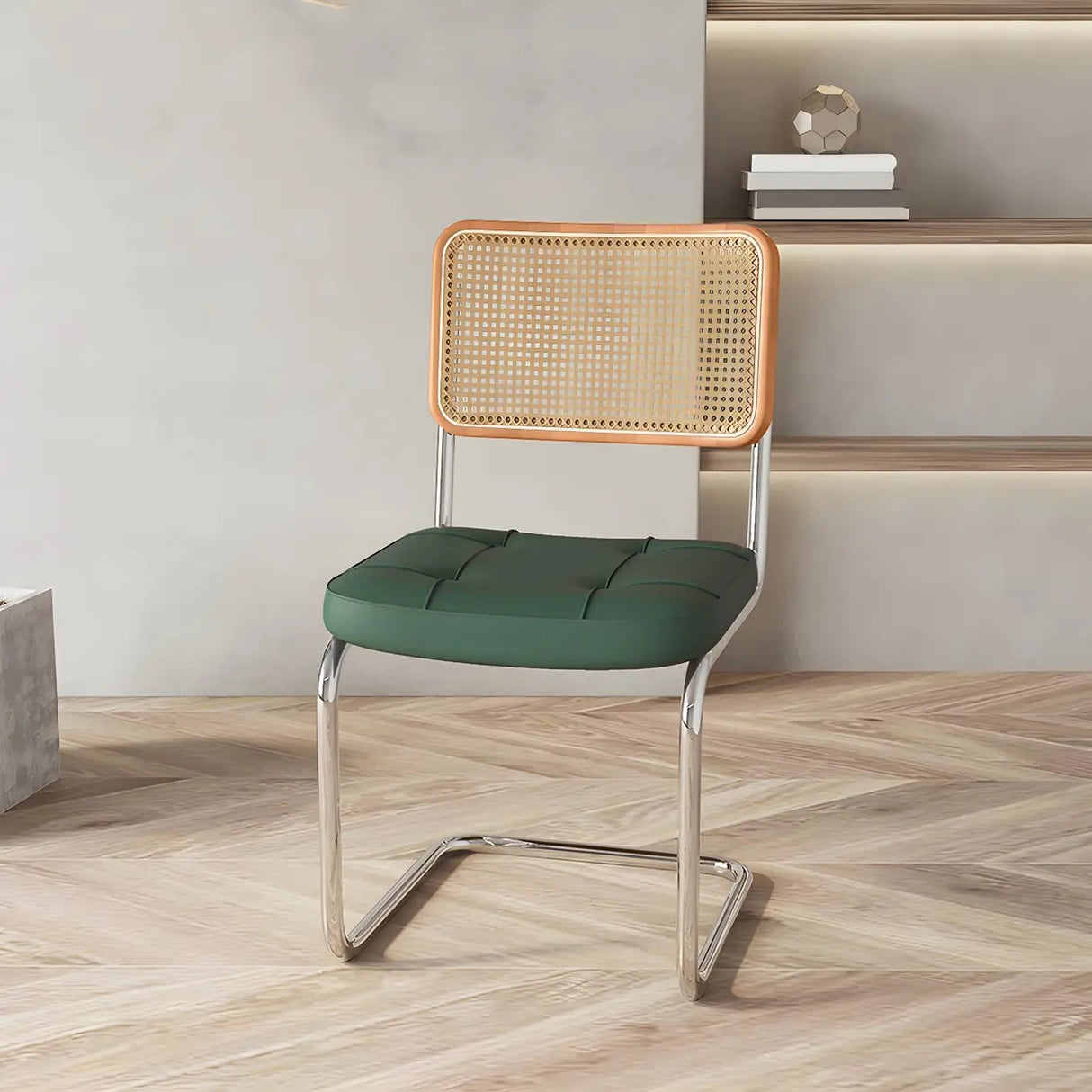 Transitional Faux Leather Dining Chair with Cane Back Image - 47