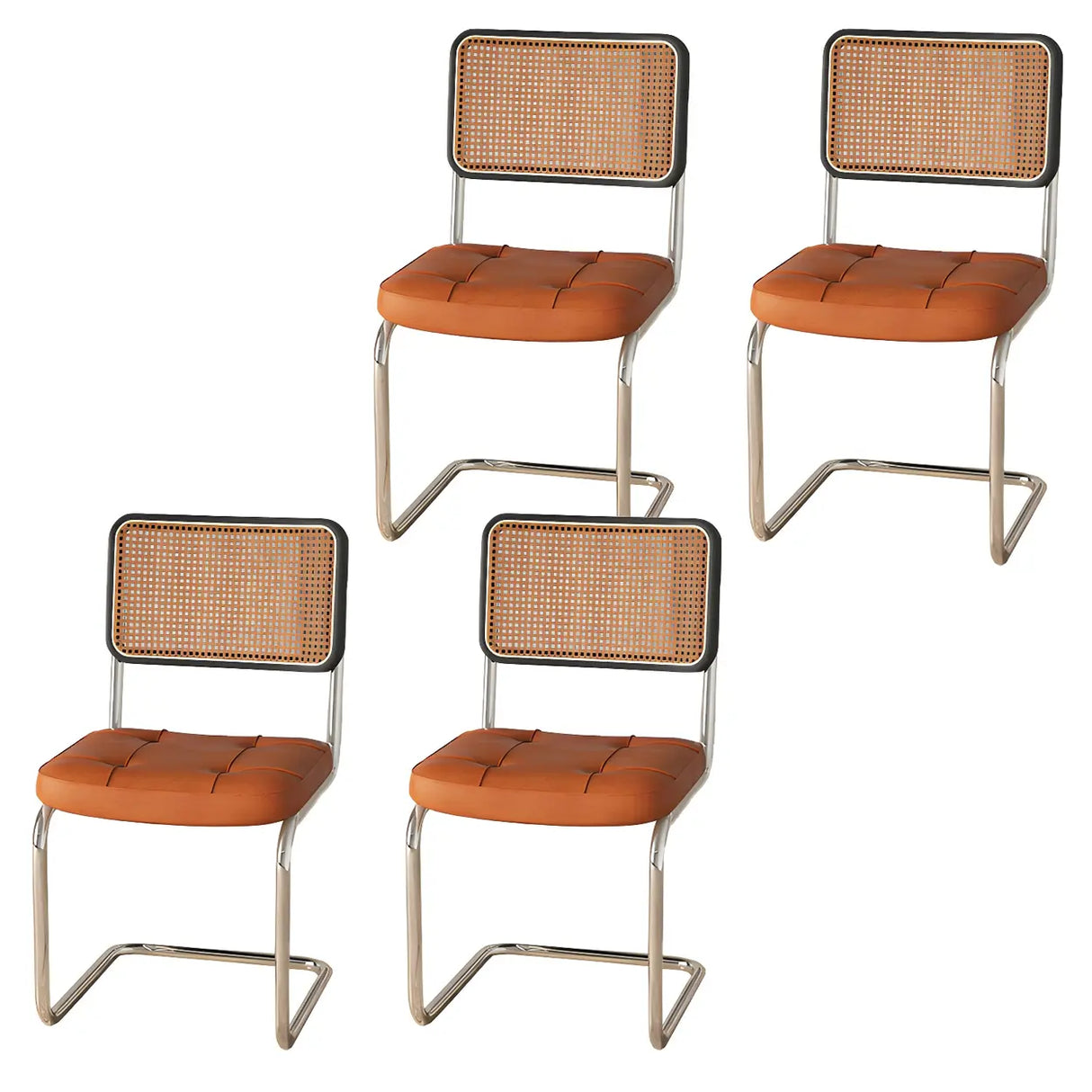 Transitional Faux Leather Dining Chair with Cane Back Image - 5