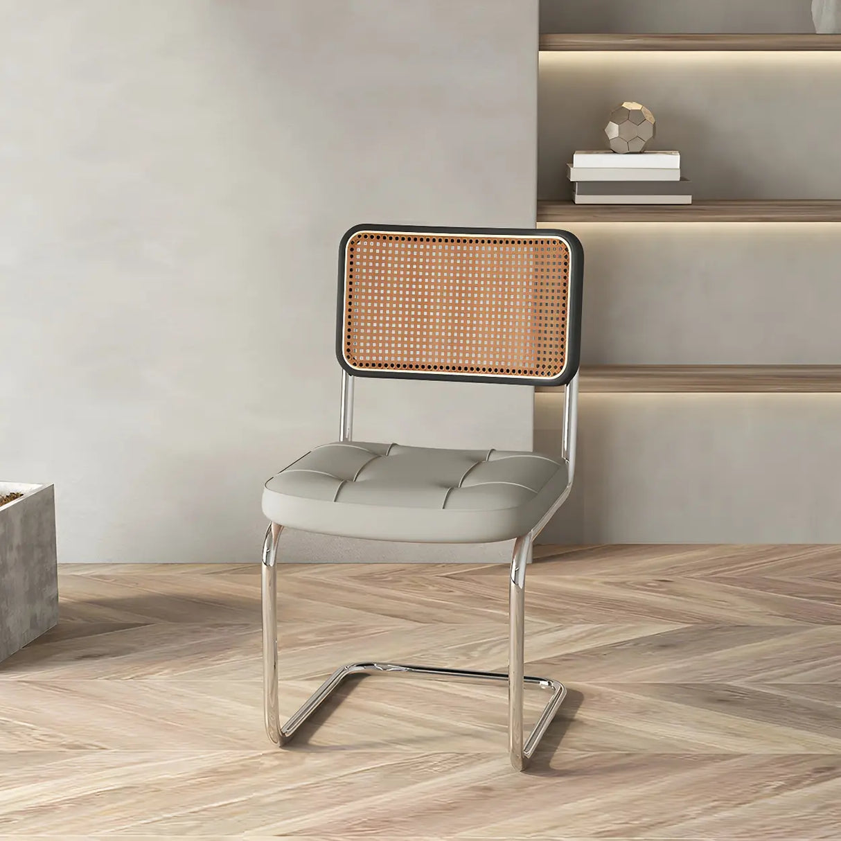 Transitional Faux Leather Dining Chair with Cane Back Image - 52