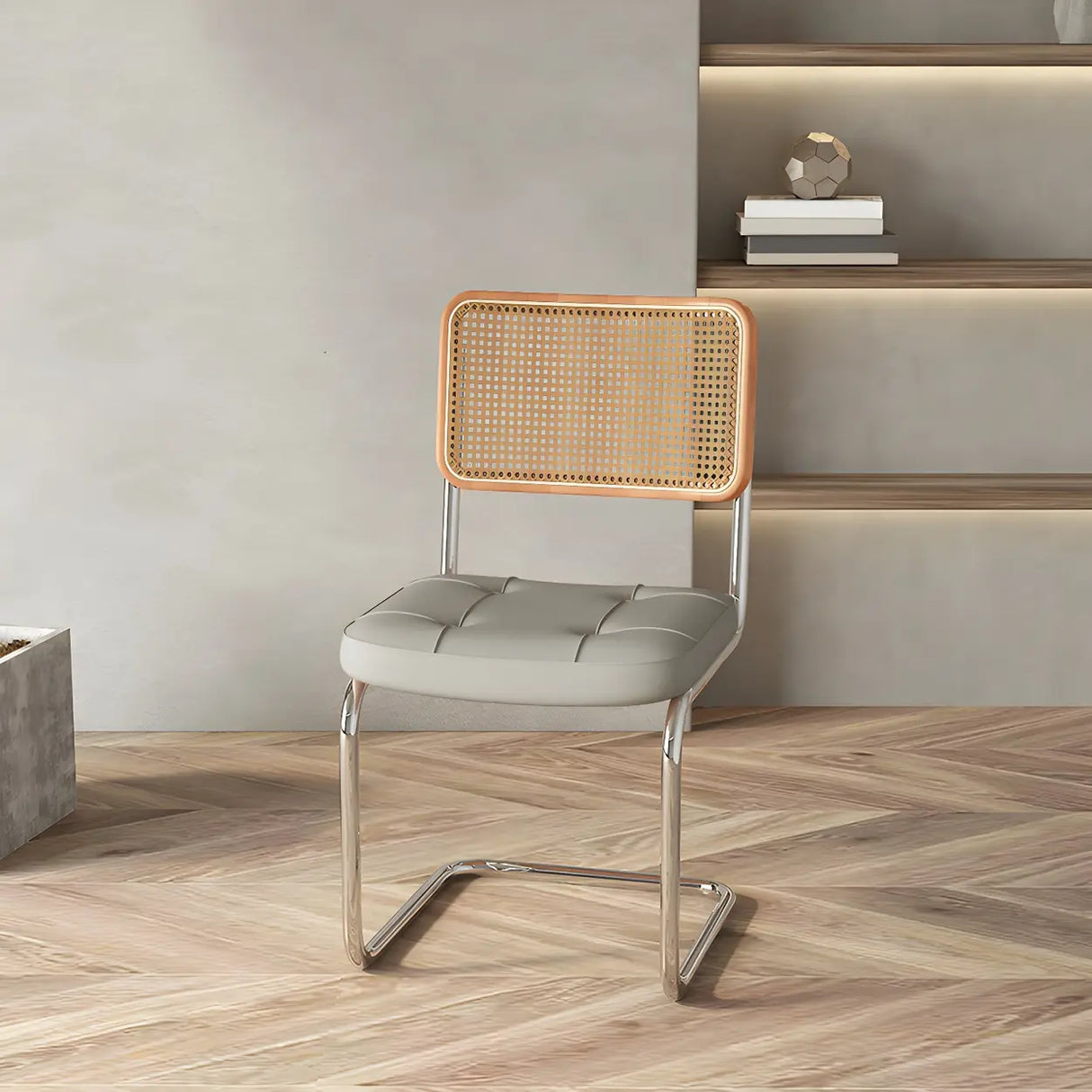 Transitional Faux Leather Dining Chair with Cane Back Image - 57