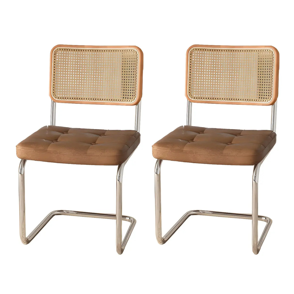 Transitional Faux Leather Dining Chair with Cane Back Image - 68