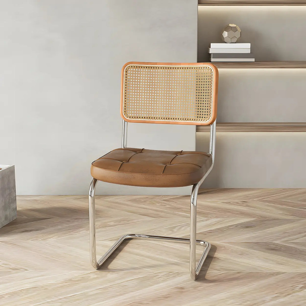 Transitional Faux Leather Dining Chair with Cane Back Image - 7