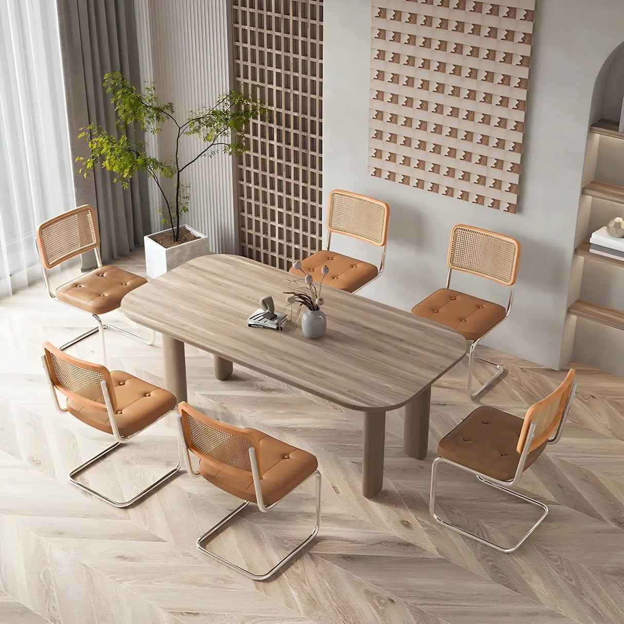 Transitional Faux Leather Dining Chair with Cane Back Image - 7