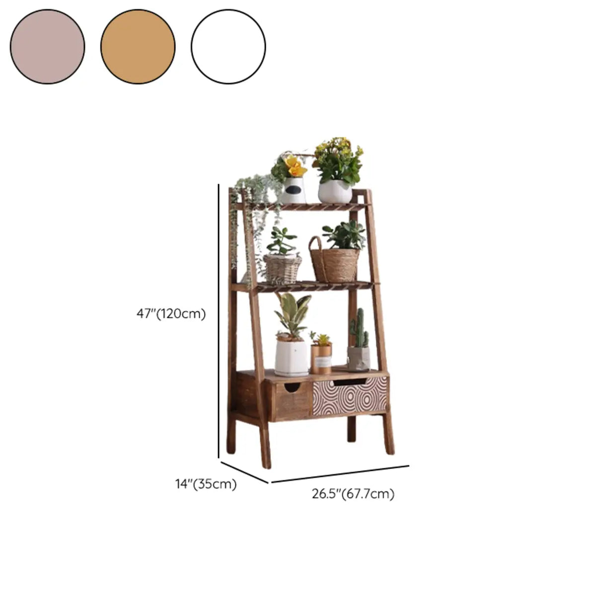 Trapezoid Wood Drawers 3 Tier Floor Storage Plant Stand
