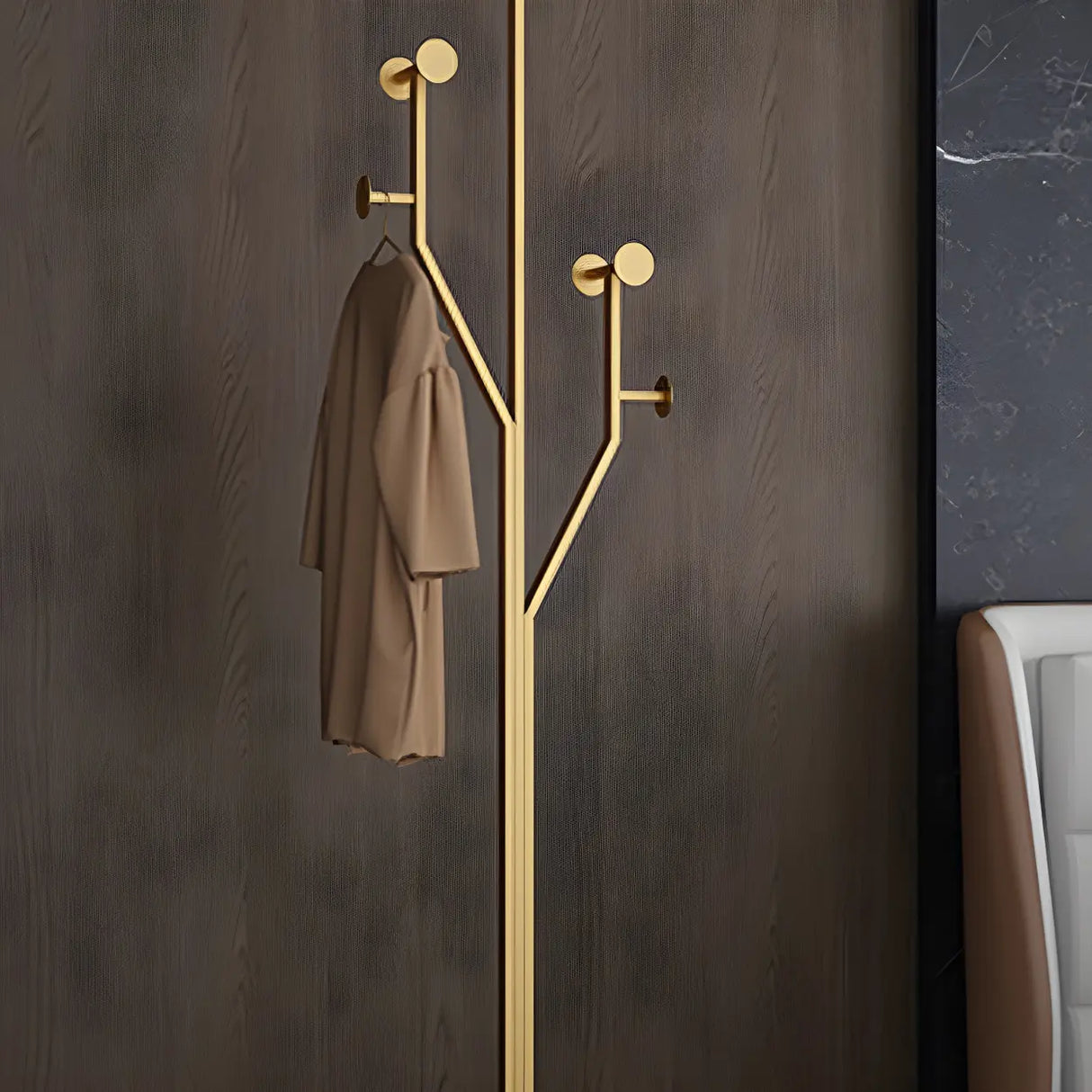 Tree Gold Tall Entryway Freestanding Coat Rack with Hooks Image - 12