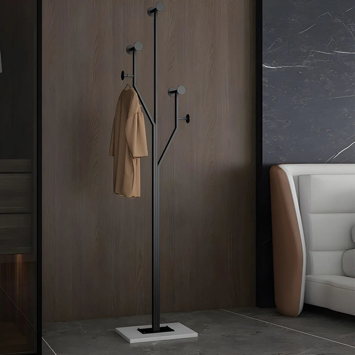 Tree Gold Tall Entryway Freestanding Coat Rack with Hooks Image - 2