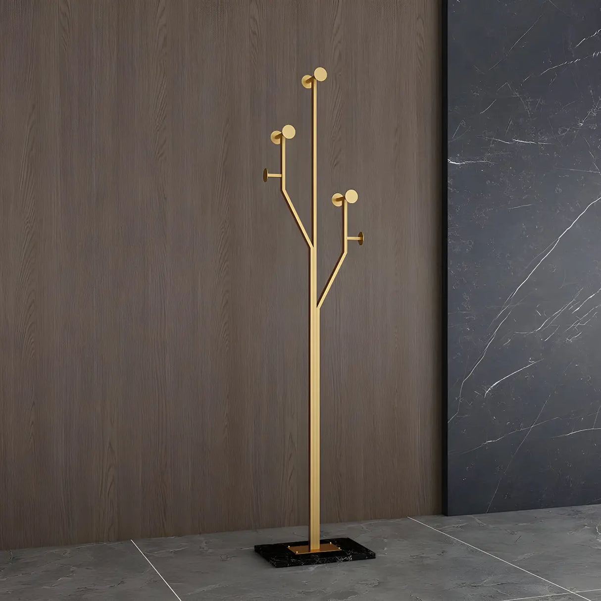 Tree Gold Tall Entryway Freestanding Coat Rack with Hooks Image - 22