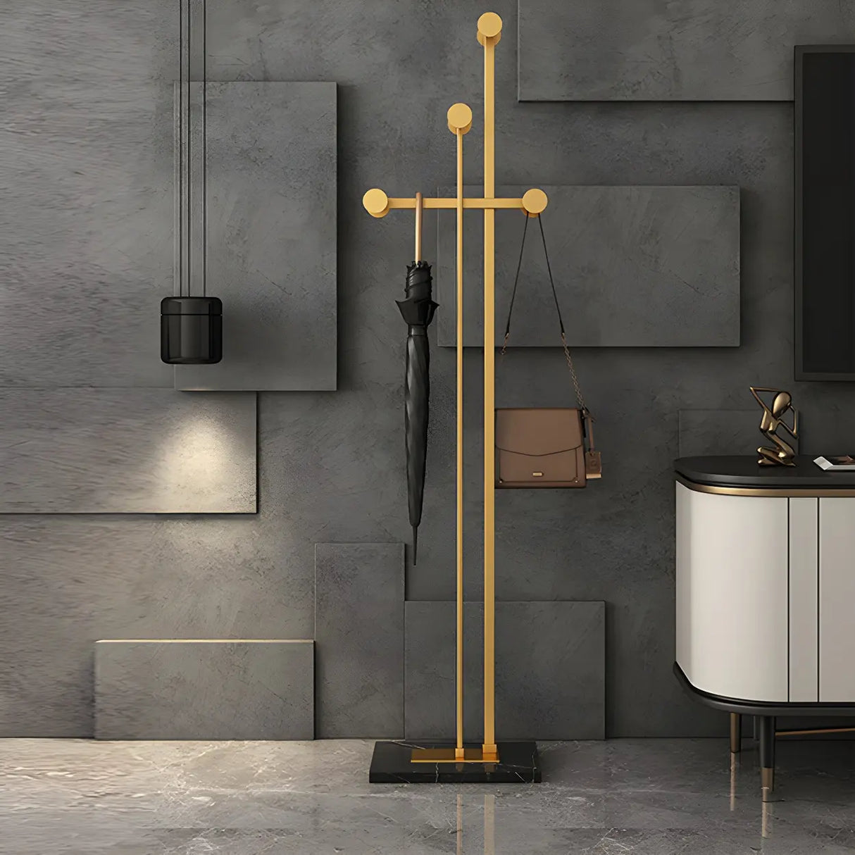 Tree Gold Tall Entryway Freestanding Coat Rack with Hooks Image - 7