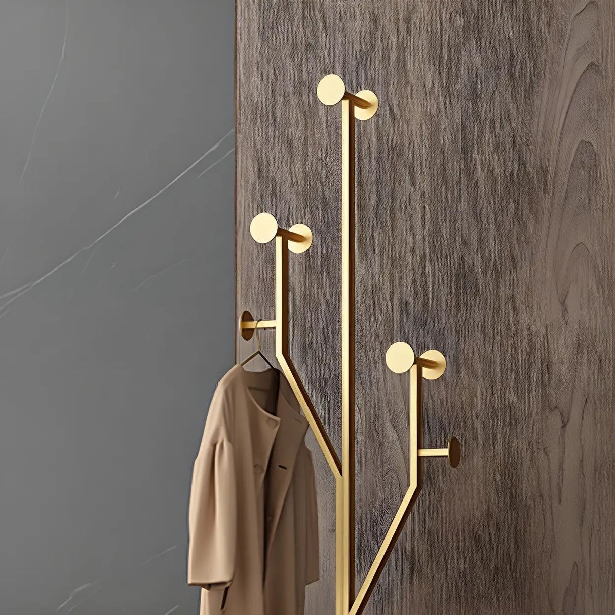 Tree Gold Tall Entryway Freestanding Coat Rack with Hooks Image - 8