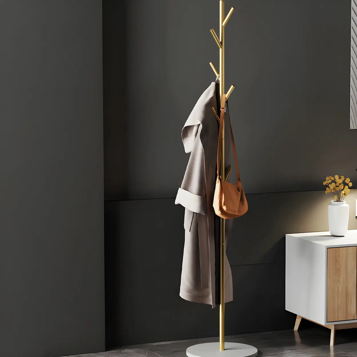 Tree Metal Gold Marble Freestanding Entryway Coat Rack Image - 17