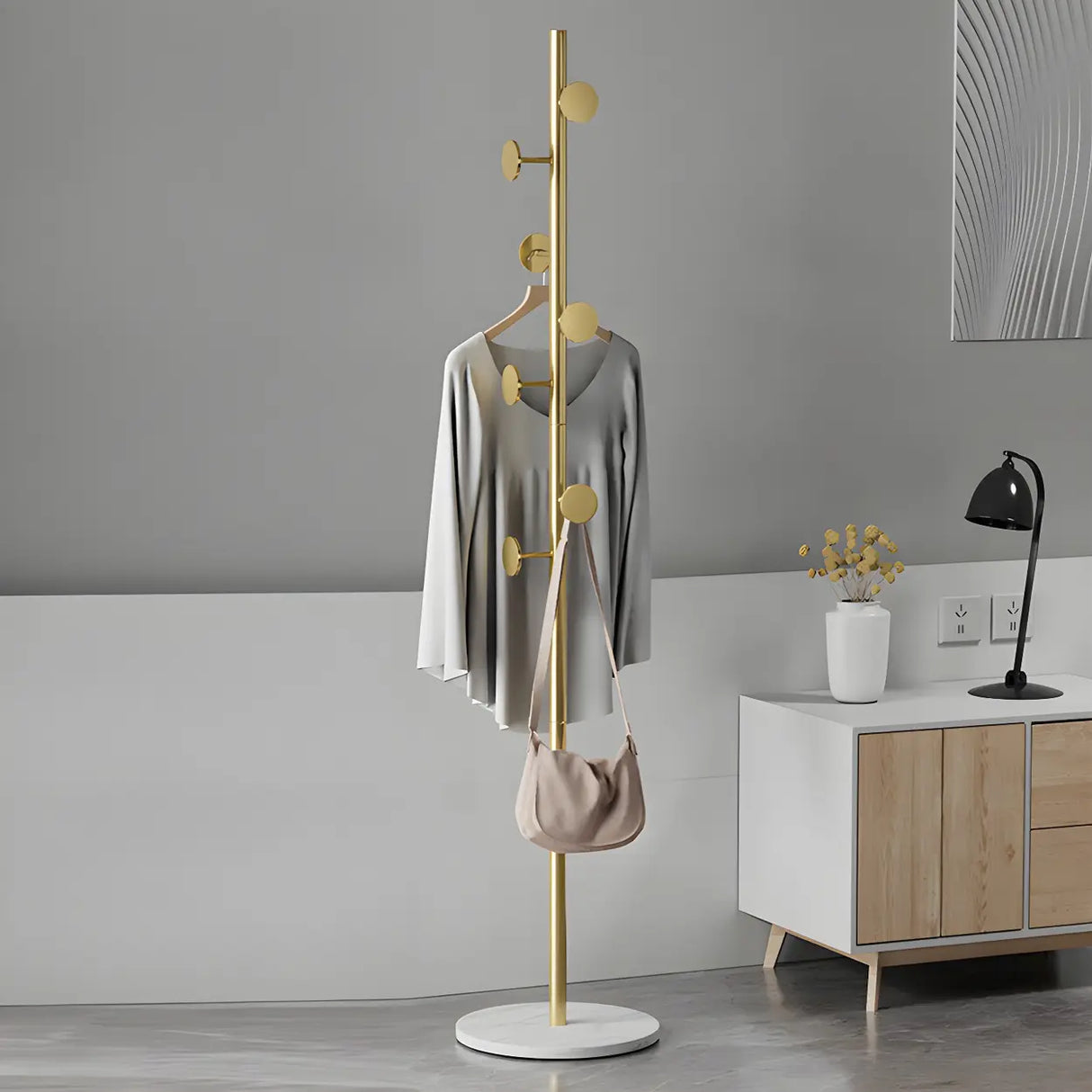 Tree Metal Gold Marble Freestanding Entryway Coat Rack Image - 18