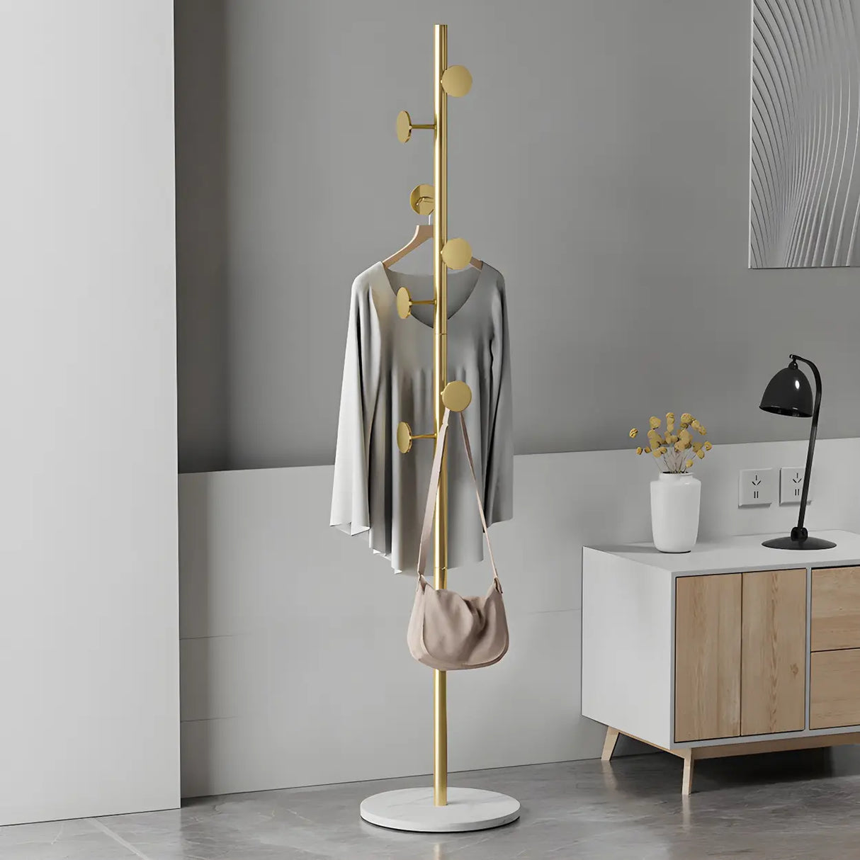 Tree Metal Gold Marble Freestanding Entryway Coat Rack Image - 19