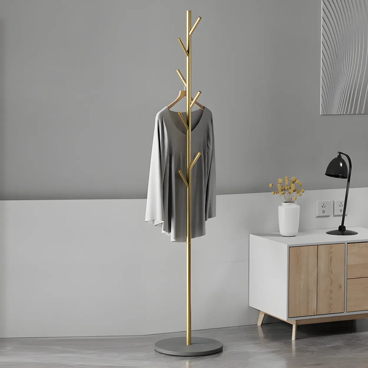 Tree Metal Gold Marble Freestanding Entryway Coat Rack Image - 24