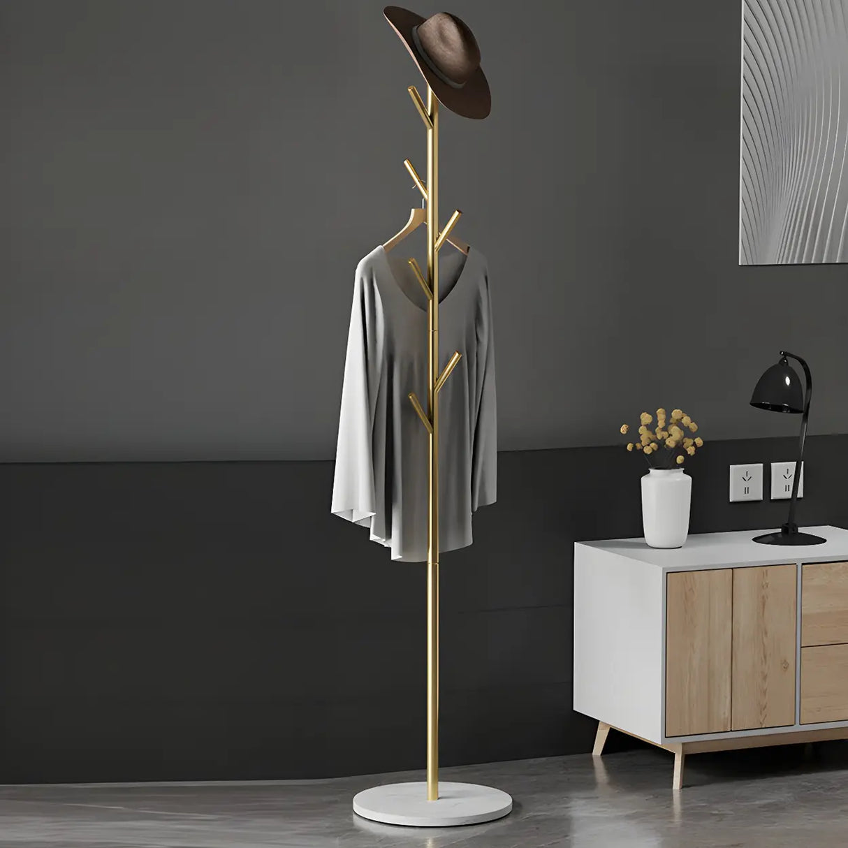 Tree Metal Gold Marble Freestanding Entryway Coat Rack Image - 30