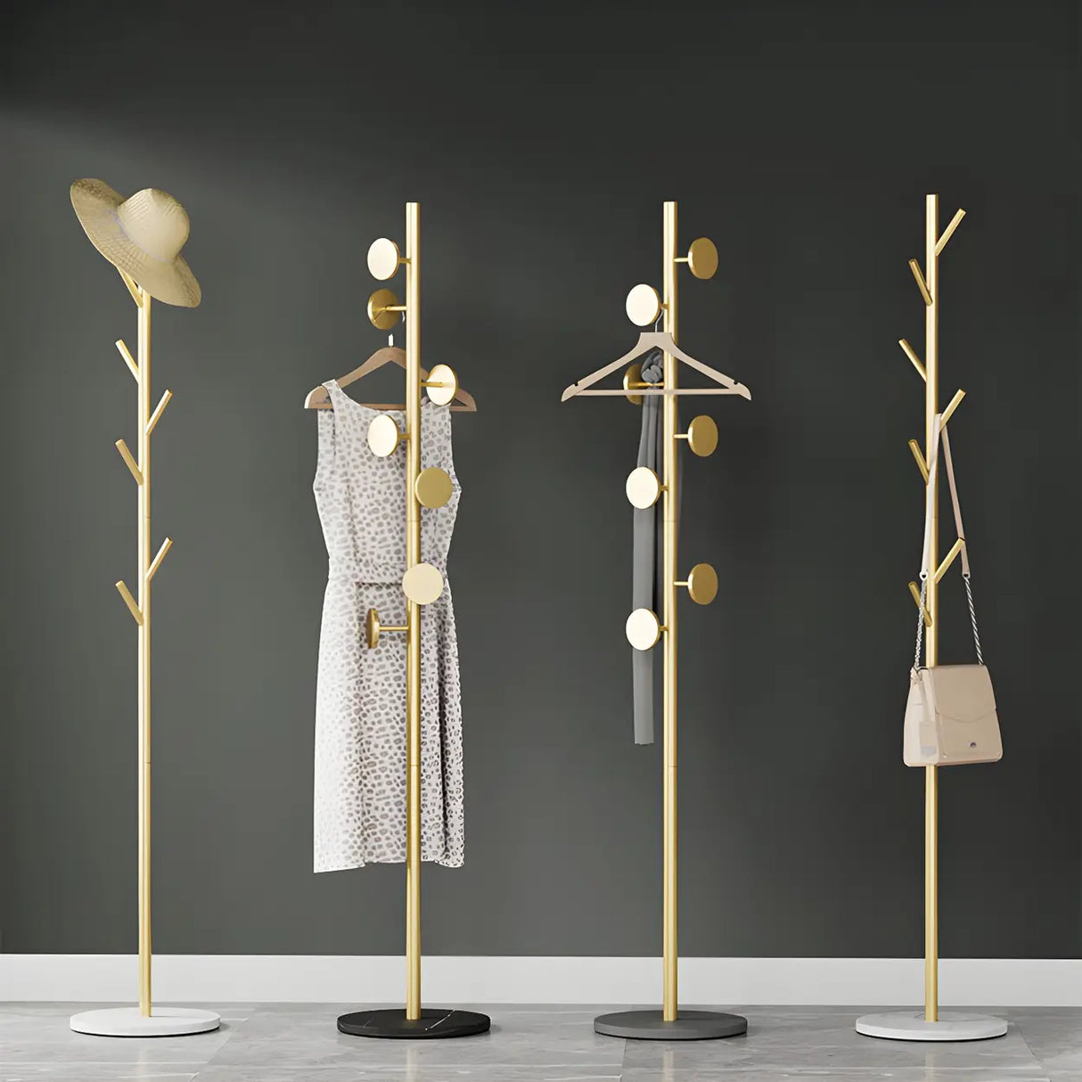 Tree Metal Gold Marble Freestanding Entryway Coat Rack Image - 5