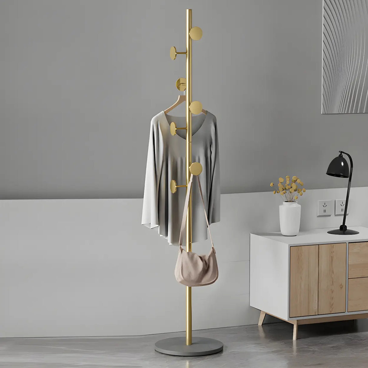 Tree Metal Gold Marble Freestanding Entryway Coat Rack Image - 6