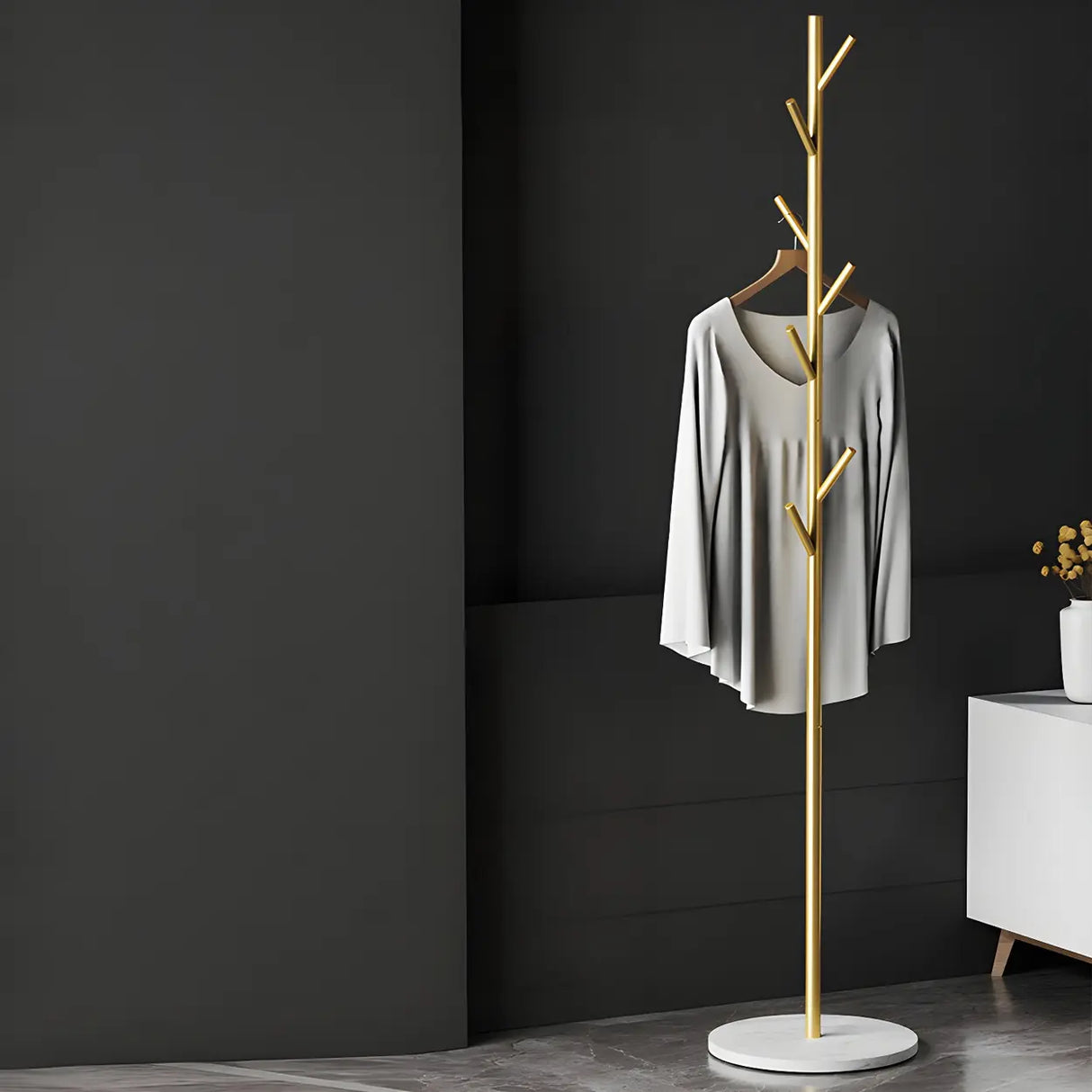 Tree Metal Gold Marble Freestanding Entryway Coat Rack Image - 8