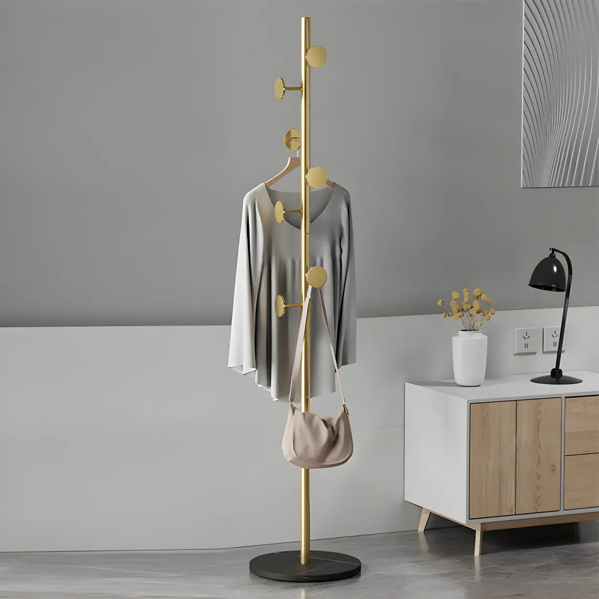 Tree Metal Gold Marble Freestanding Entryway Coat Rack Image - 9