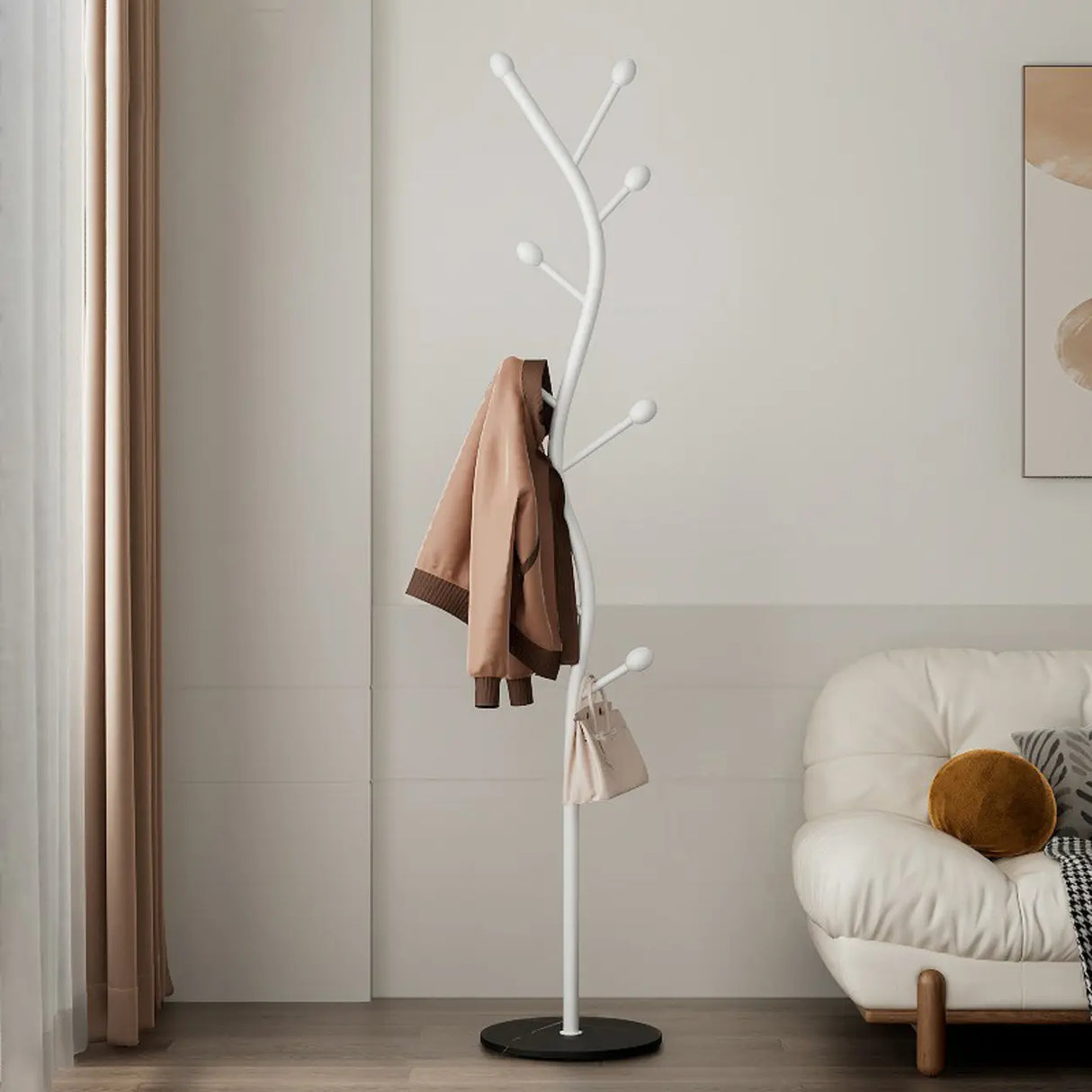 Tree-Shaped Gold Metal Freestanding Coat Rack with Hooks Image - 10