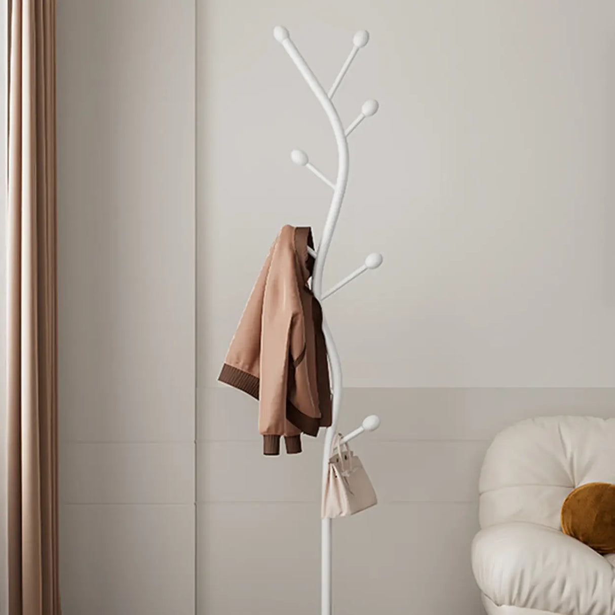 Tree-Shaped Gold Metal Freestanding Coat Rack with Hooks Image - 13