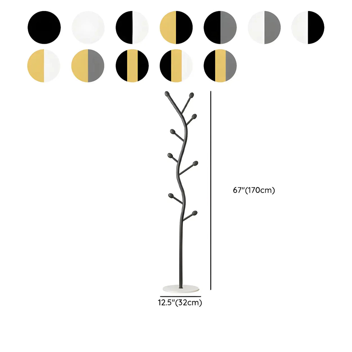 Tree-Shaped Gold Metal Freestanding Coat Rack with Hooks