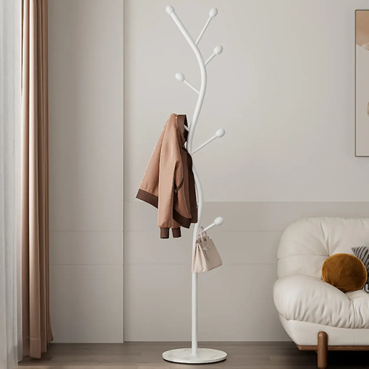 Tree-Shaped Gold Metal Freestanding Coat Rack with Hooks Image - 4