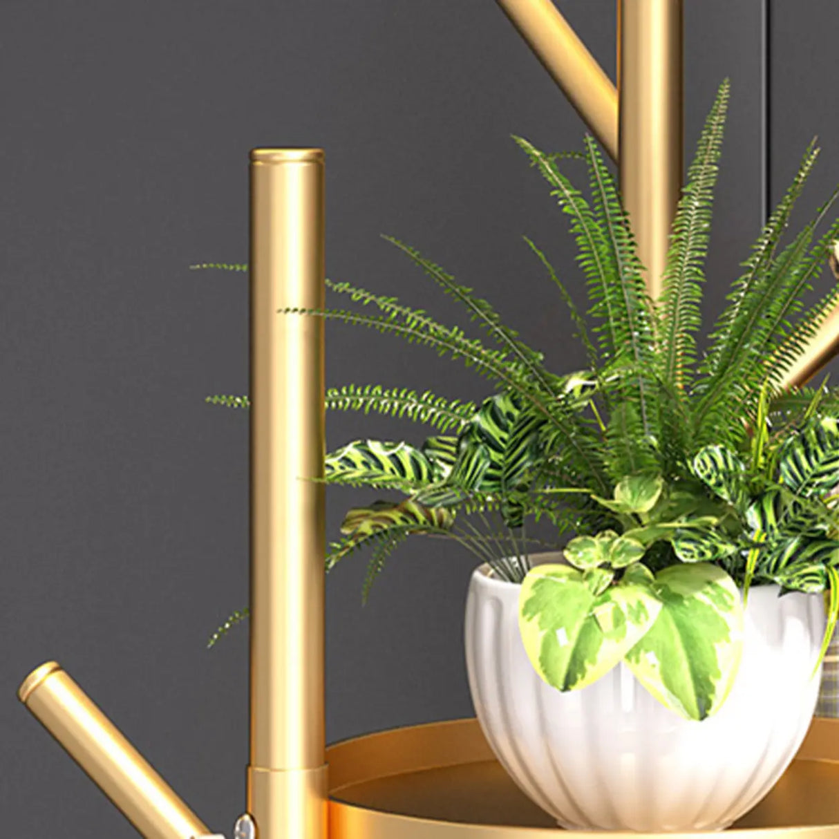 Tree-Shaped Round Gold Freestanding Coat Rack with Hooks Image - 12