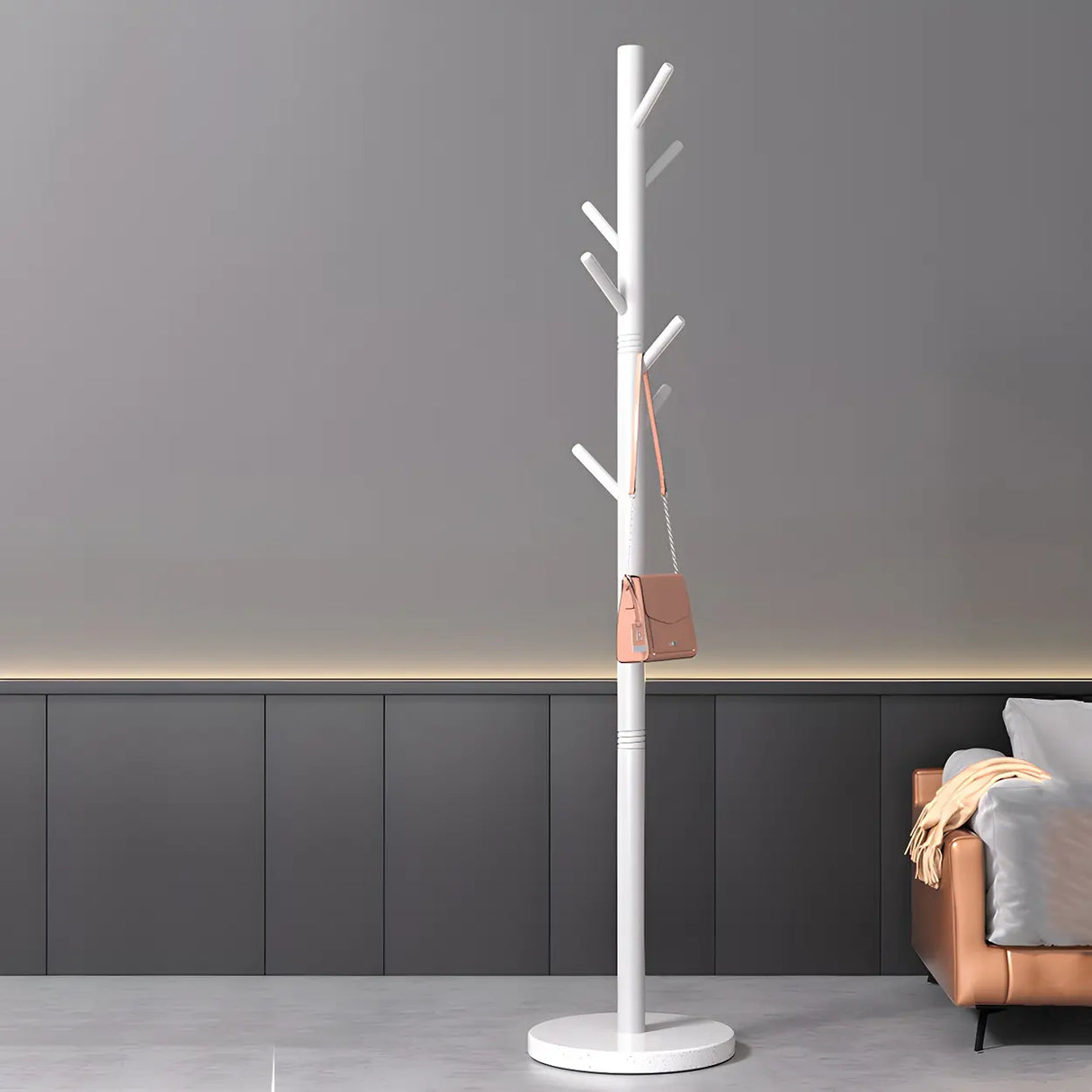 Tree-Shaped Round Gold Freestanding Coat Rack with Hooks Image - 13