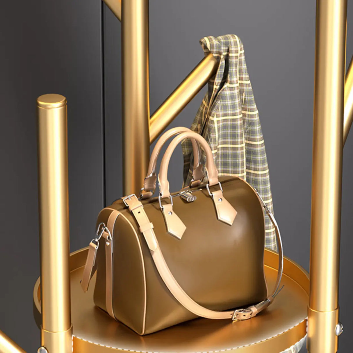 Tree-Shaped Round Gold Freestanding Coat Rack with Hooks Image - 14