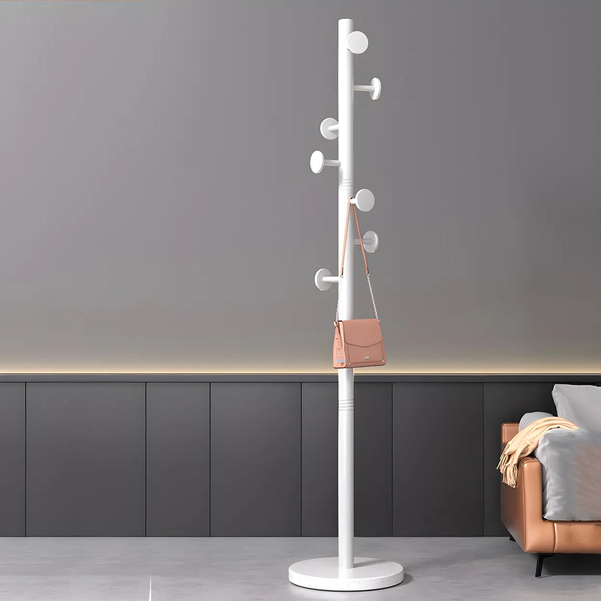 Tree-Shaped Round Gold Freestanding Coat Rack with Hooks Image - 19