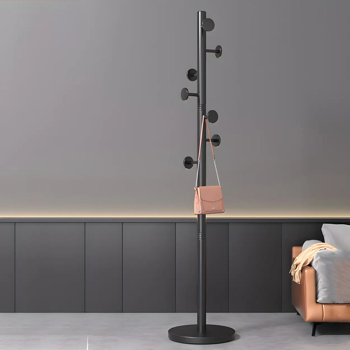 Tree-Shaped Round Gold Freestanding Coat Rack with Hooks Image - 20