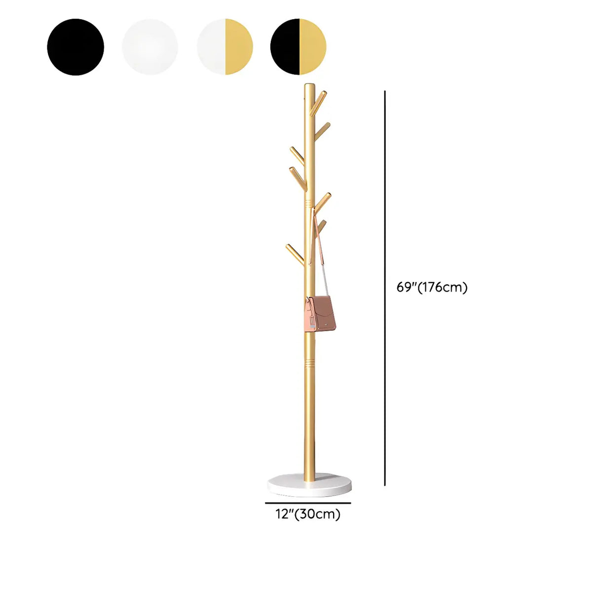 Tree-Shaped Round Gold Freestanding Coat Rack with Hooks Image - 25
