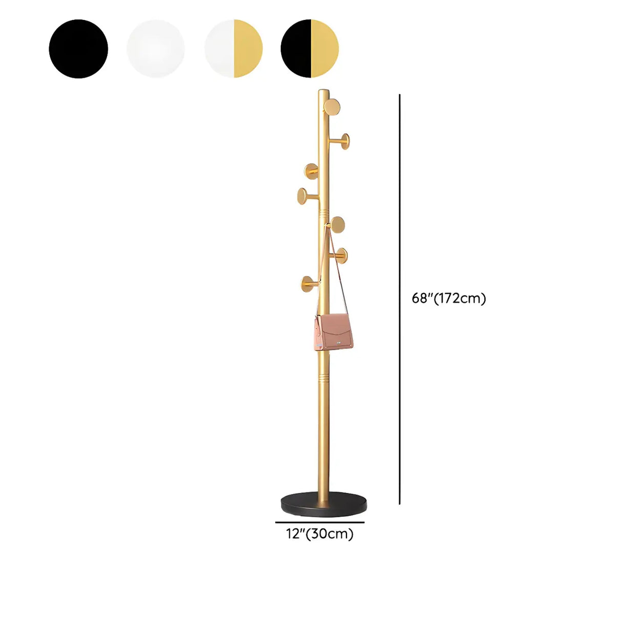 Tree-Shaped Round Gold Freestanding Coat Rack with Hooks Image - 26