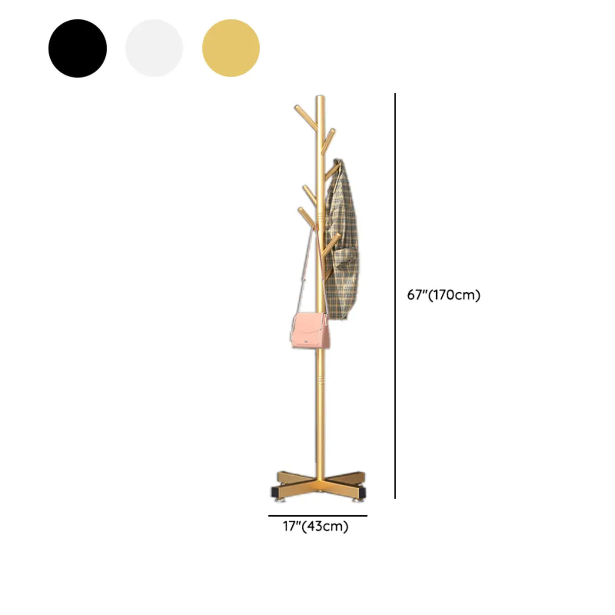 Tree-Shaped Round Gold Freestanding Coat Rack with Hooks Image - 27