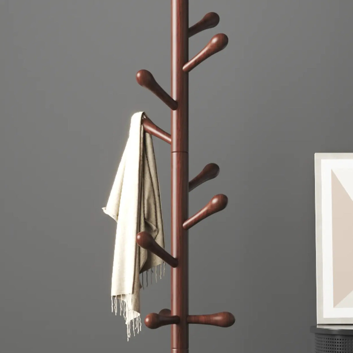 Tree Style Beech Wood Nut-Brown Hooks Stand Coat Rack Image - 10