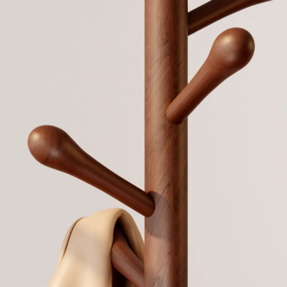 Tree Style Beech Wood Nut-Brown Hooks Stand Coat Rack Image - 11