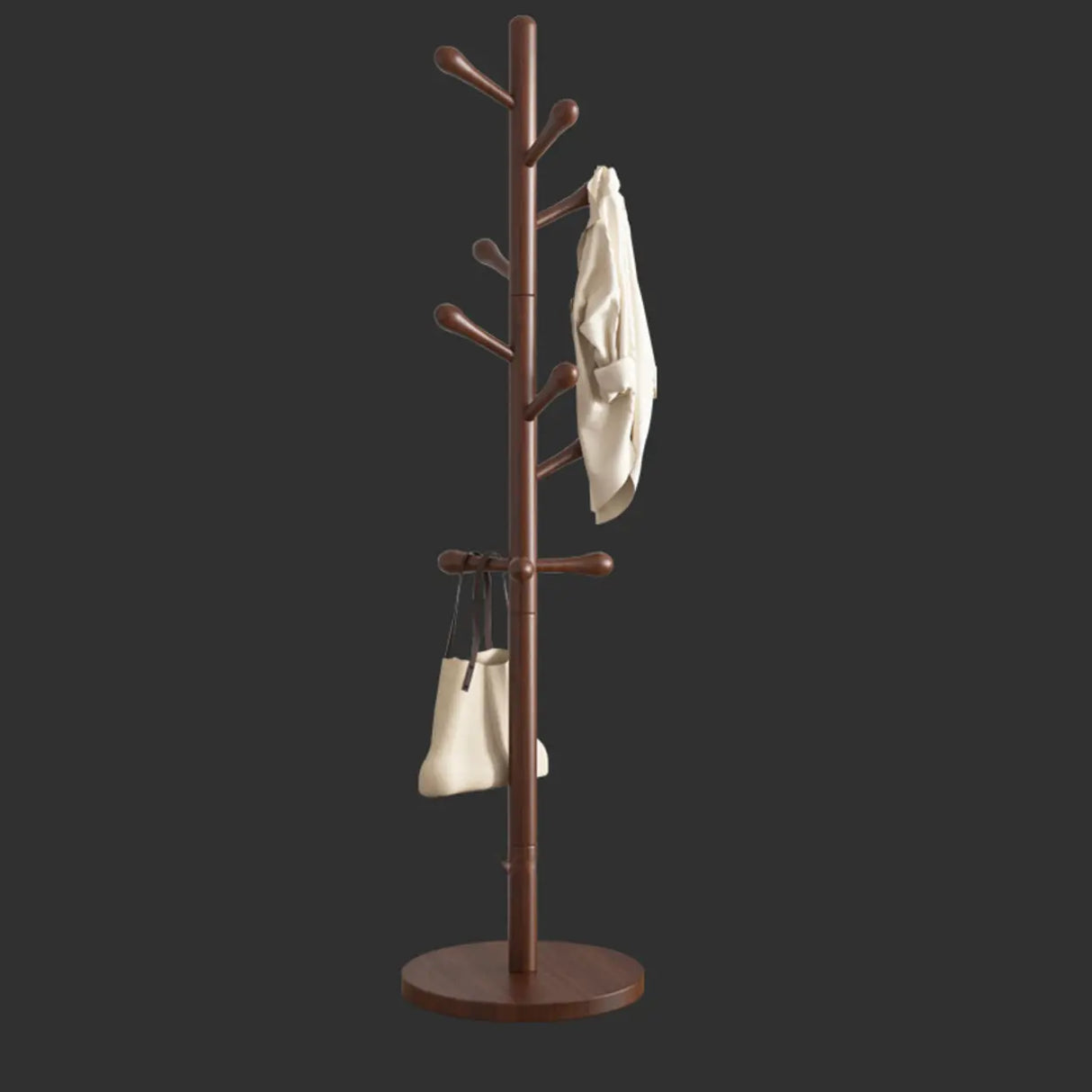 Tree Style Beech Wood Nut-Brown Hooks Stand Coat Rack Image - 3